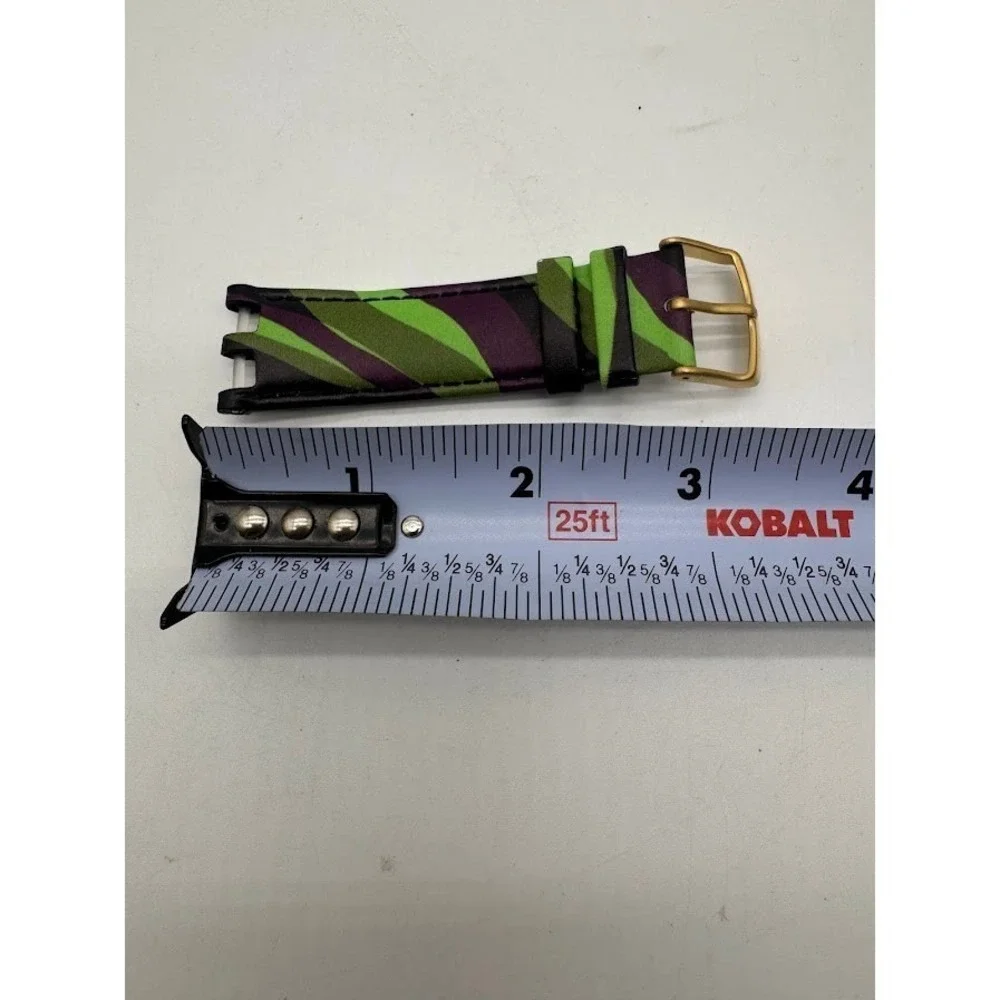 Versace Genuine Leather Watch Strap‎ 24mm Green Purple Gold Tone Buckle Womens